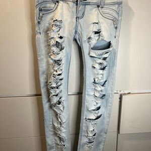 Trendy Distressed Light Blue Skinny Jeans